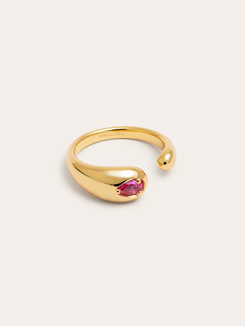 Anel Doble Gota Pink Banho de Ouro