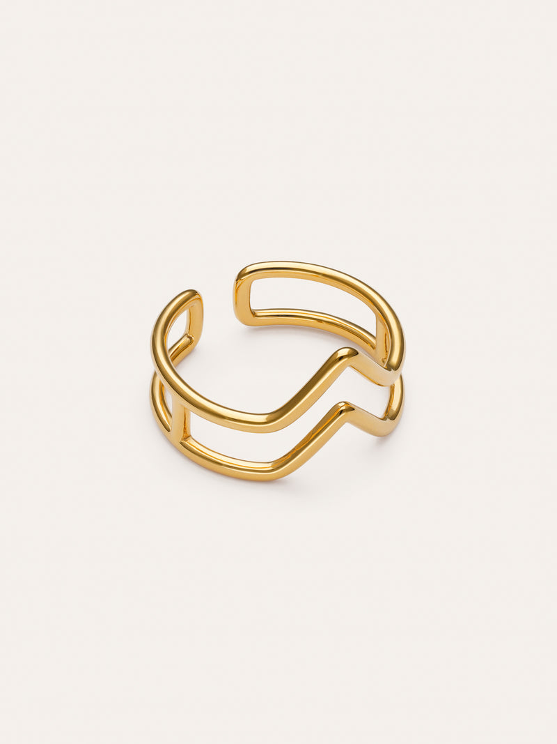 Anillo Double Peak Acero Baño Oro