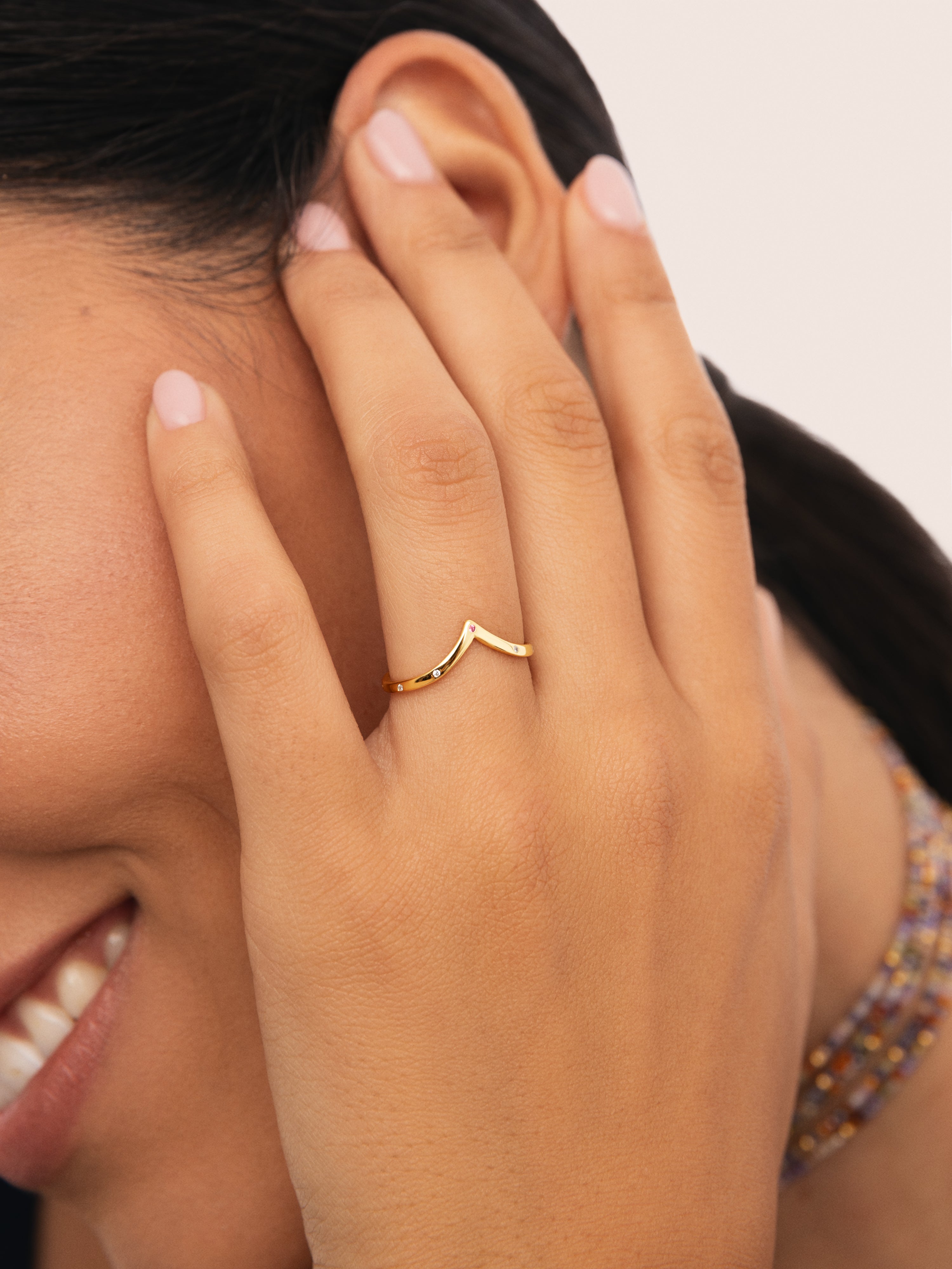 Doppel-Peak Pink Ring, Silber, vergoldet