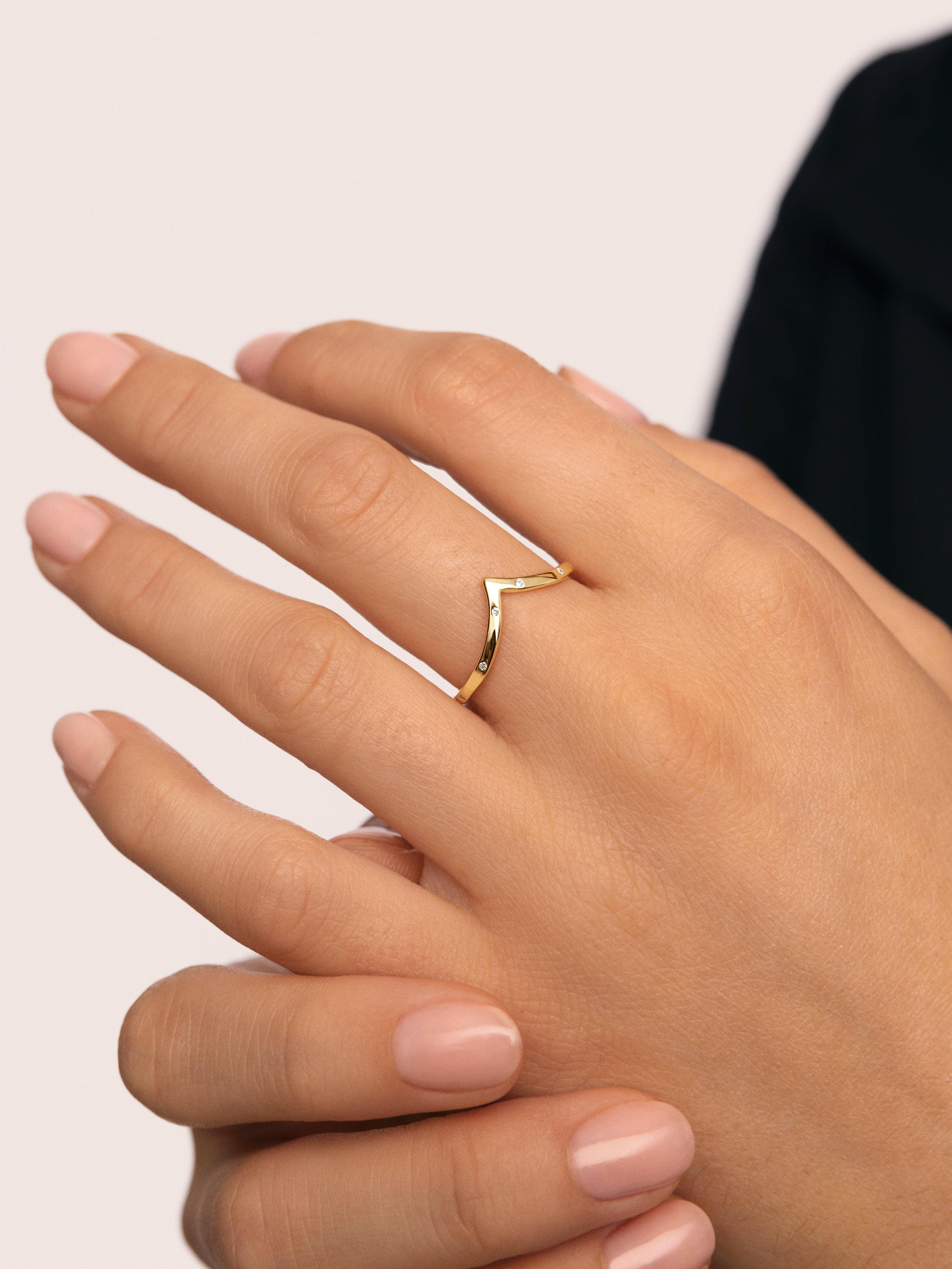 Doppel-Peak Pink Ring, Silber, vergoldet