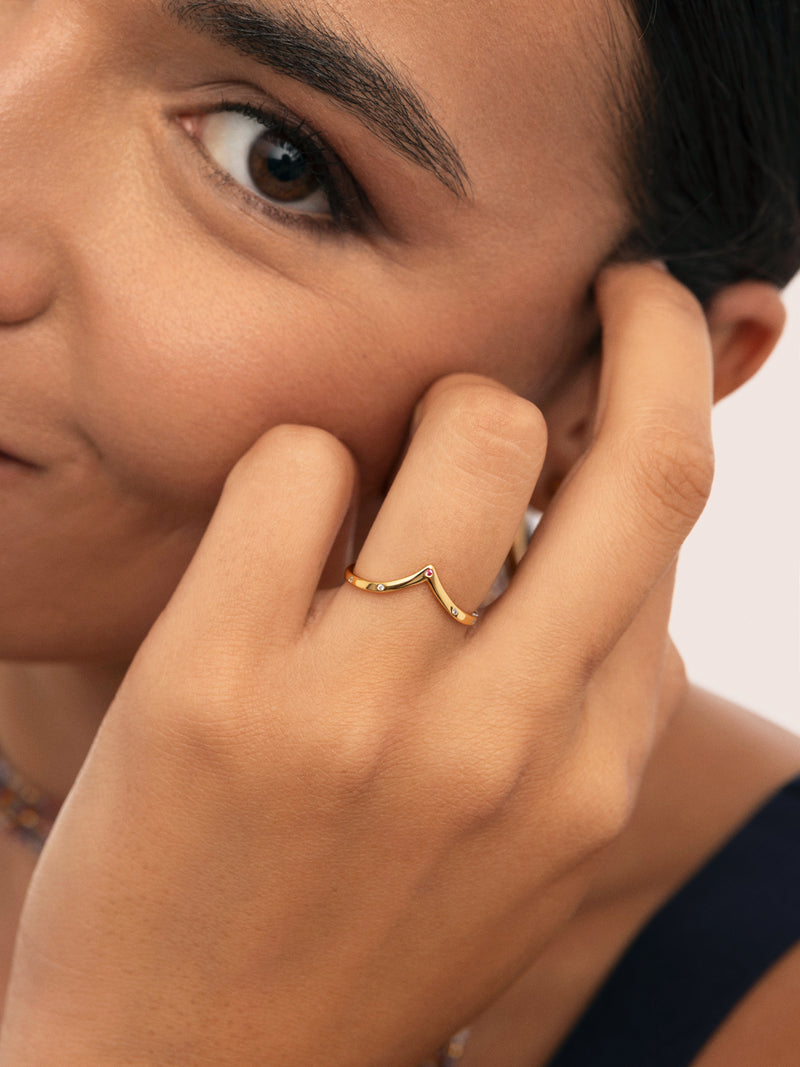Doppel-Peak Pink Ring, Silber, vergoldet