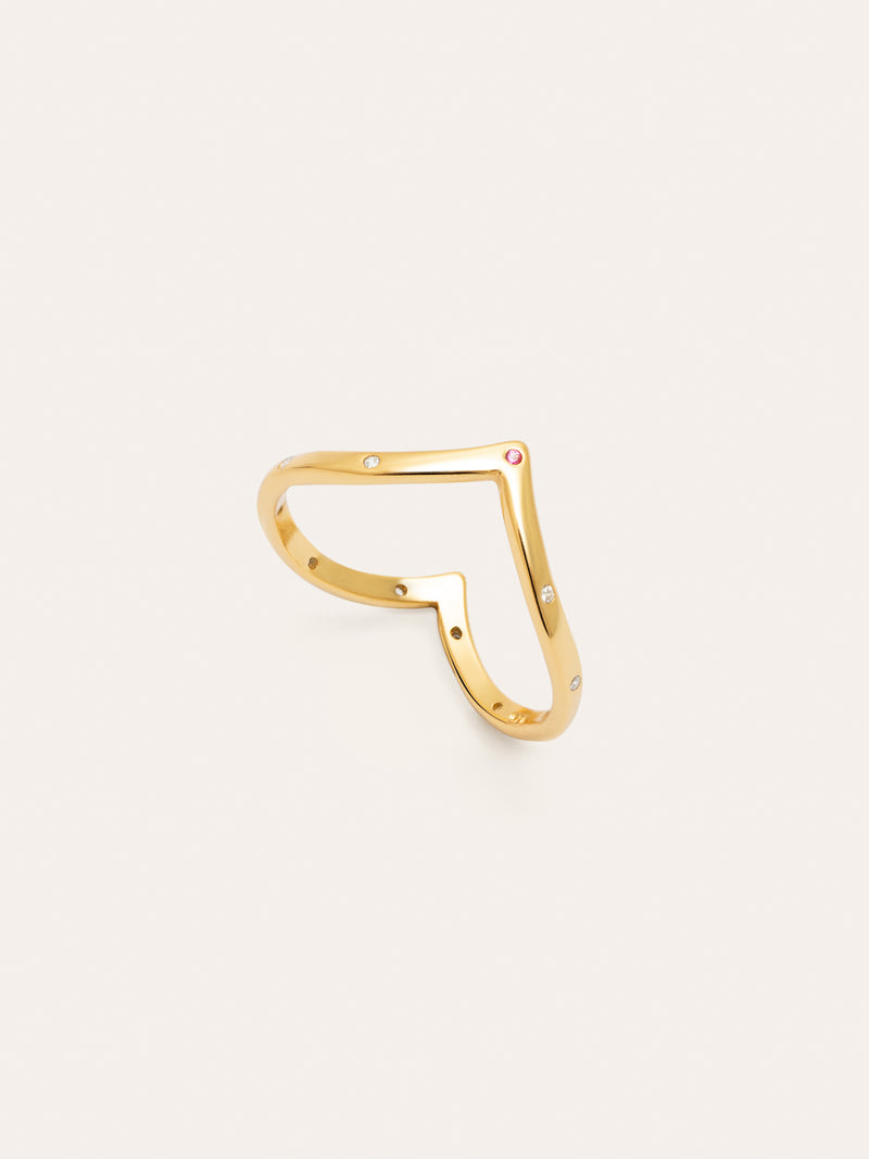Doppel-Peak Pink Ring, Silber, vergoldet