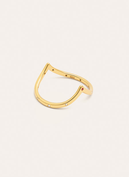 Doppel-Peak Pink Ring, Silber, vergoldet