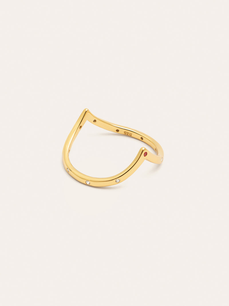 Doppel-Peak Pink Ring, Silber, vergoldet