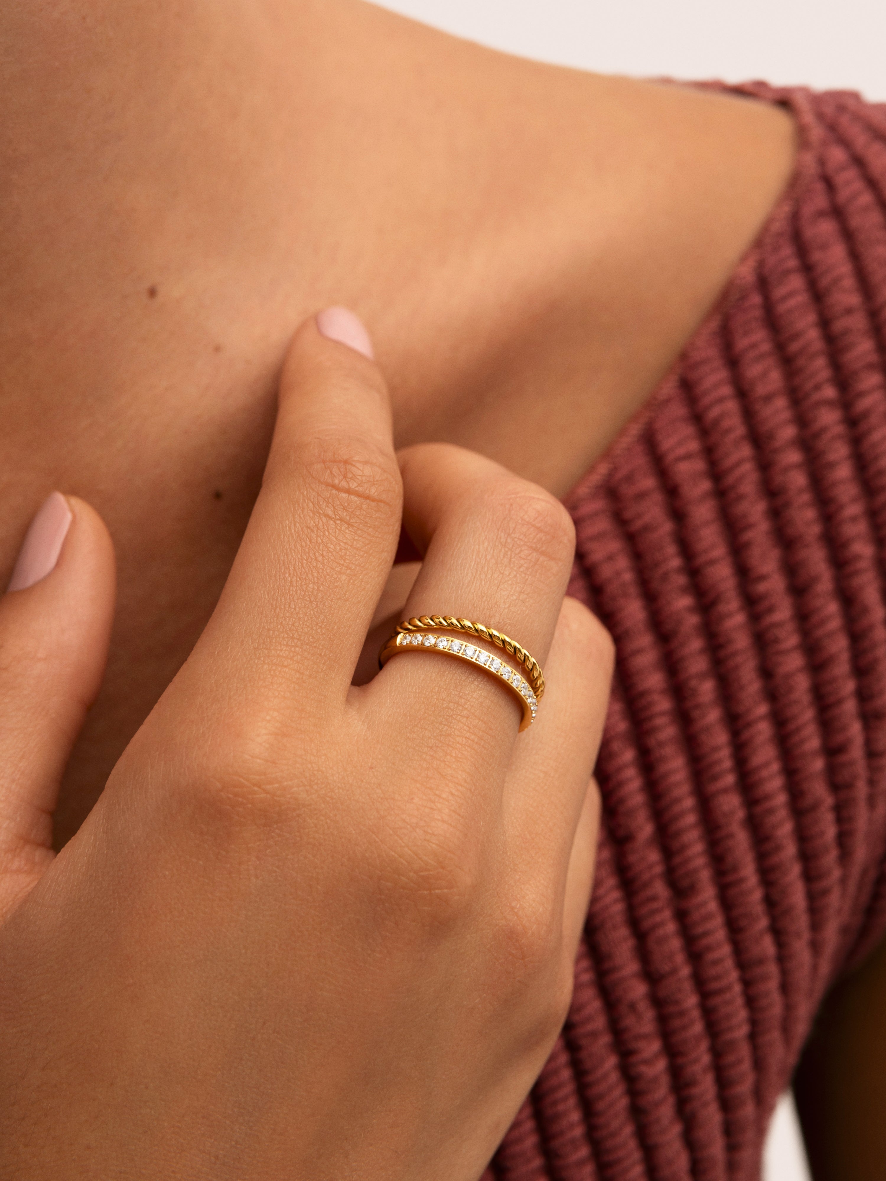 Tressia Spark Doppelring Edelstahl, vergoldet