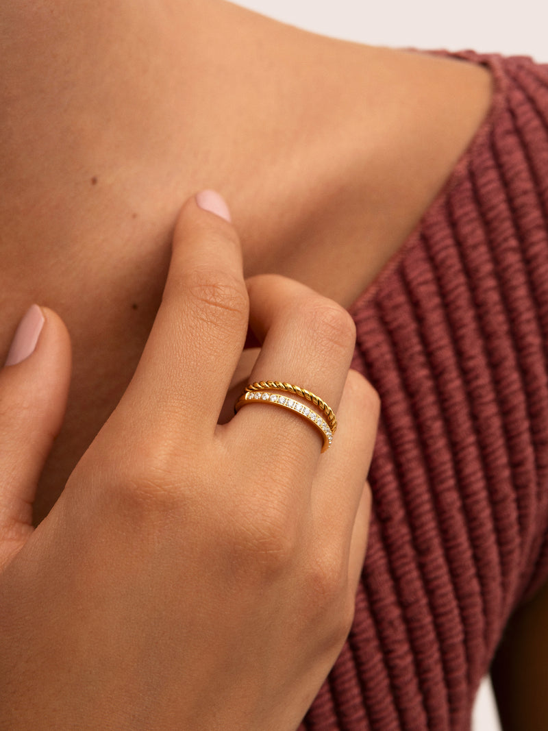 Doble Tressia Spark Stainless Steel Gold Ring 