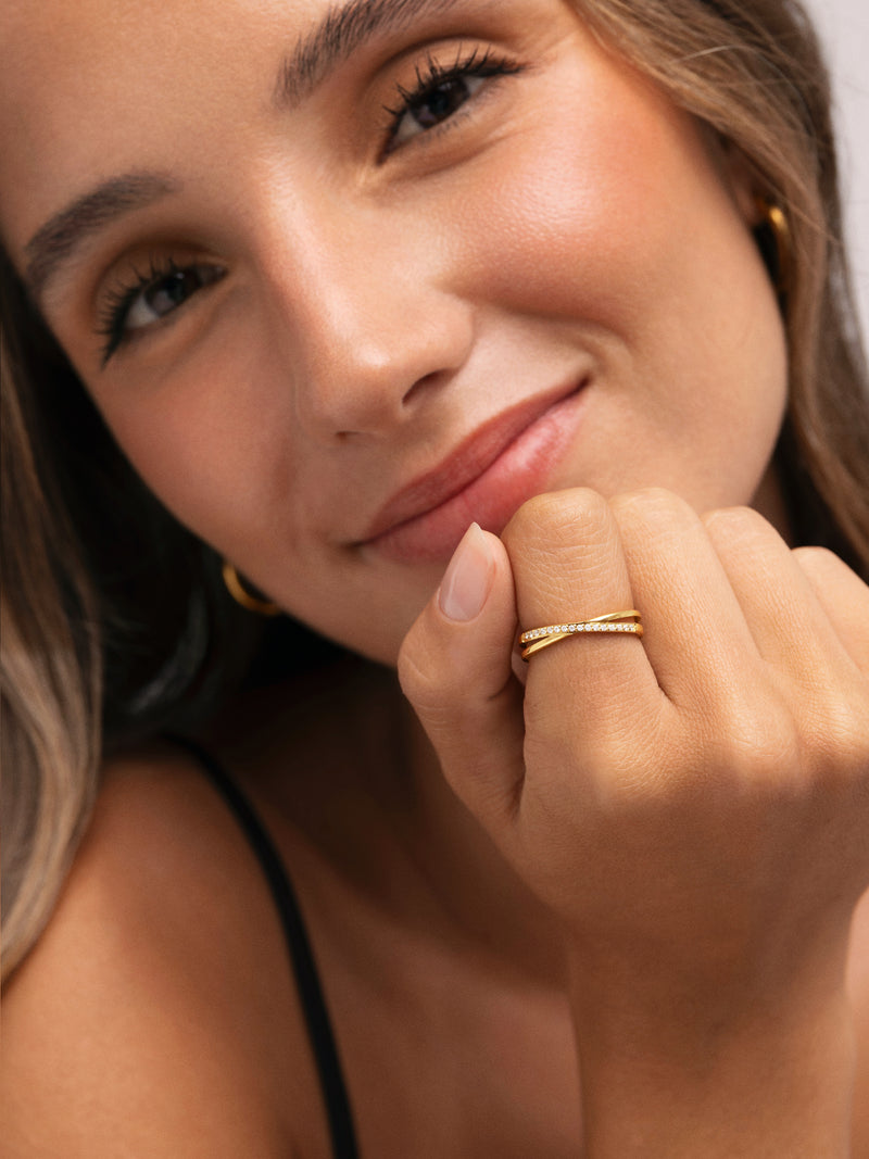 Anillo Doble Teresa Sparks Acero Baño Oro