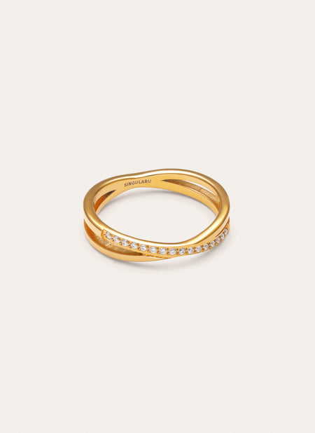 Anillo Doble Teresa Sparks Acero Baño Oro