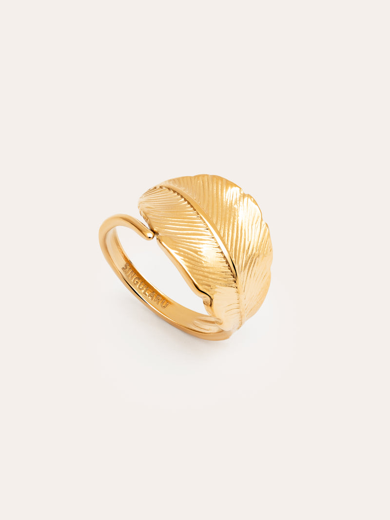 Blatt Ring Edelstahl, vergoldet
