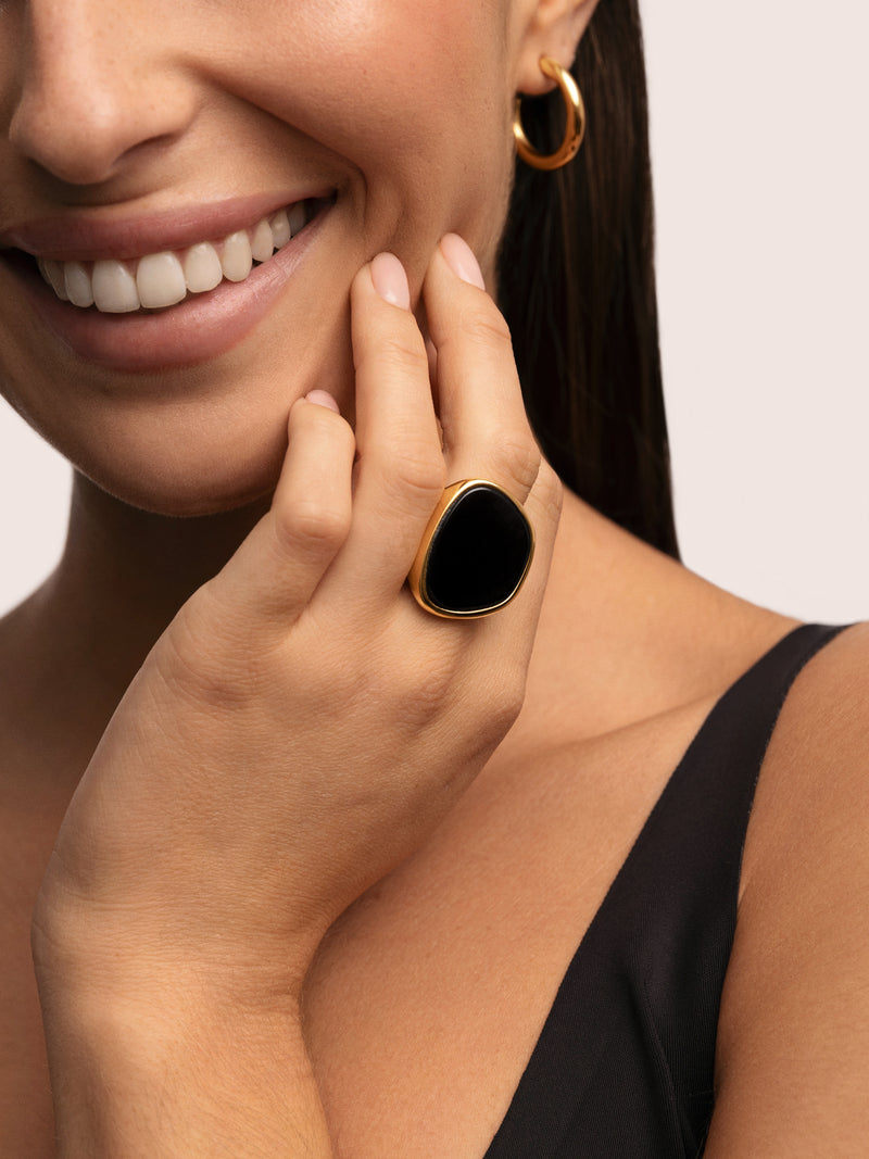Bague Ibiza Black Acier Plaqué Or