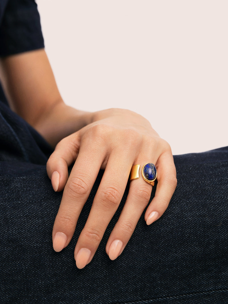 Indigo Blau Ring Edelstahl vergoldet