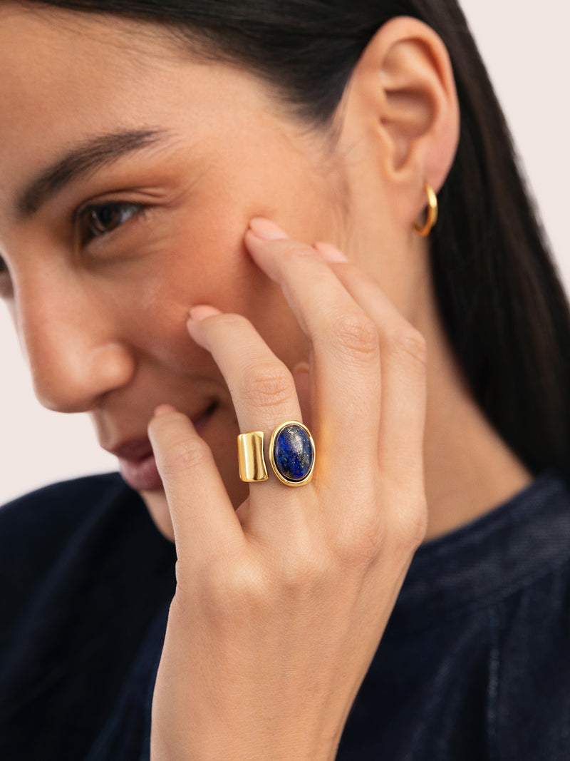 Indigo Blau Ring Edelstahl vergoldet