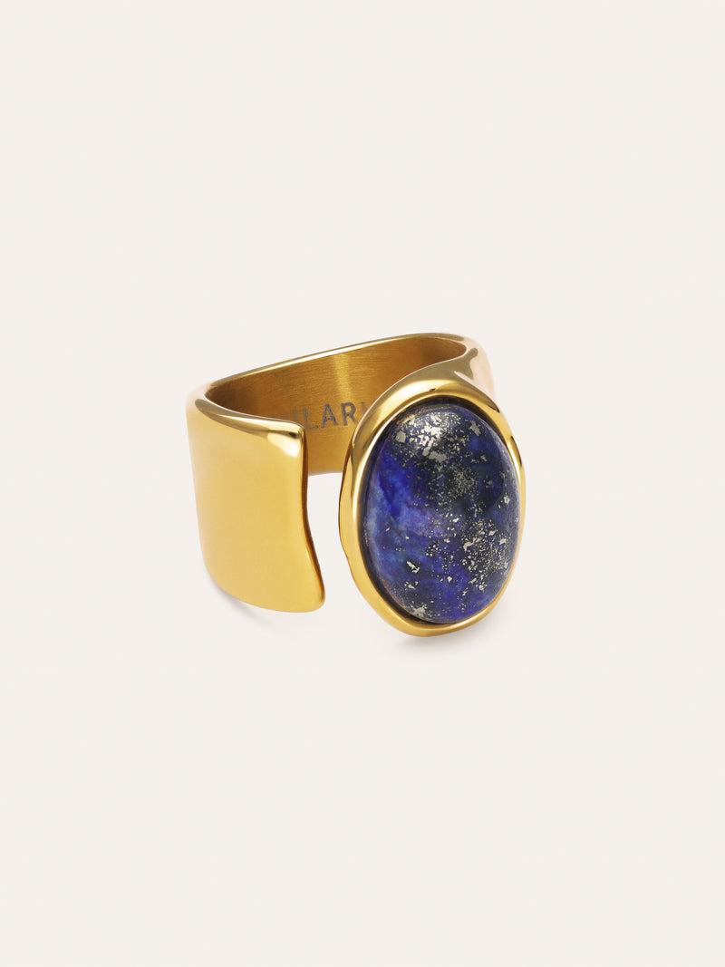 Indigo Blau Ring Edelstahl vergoldet