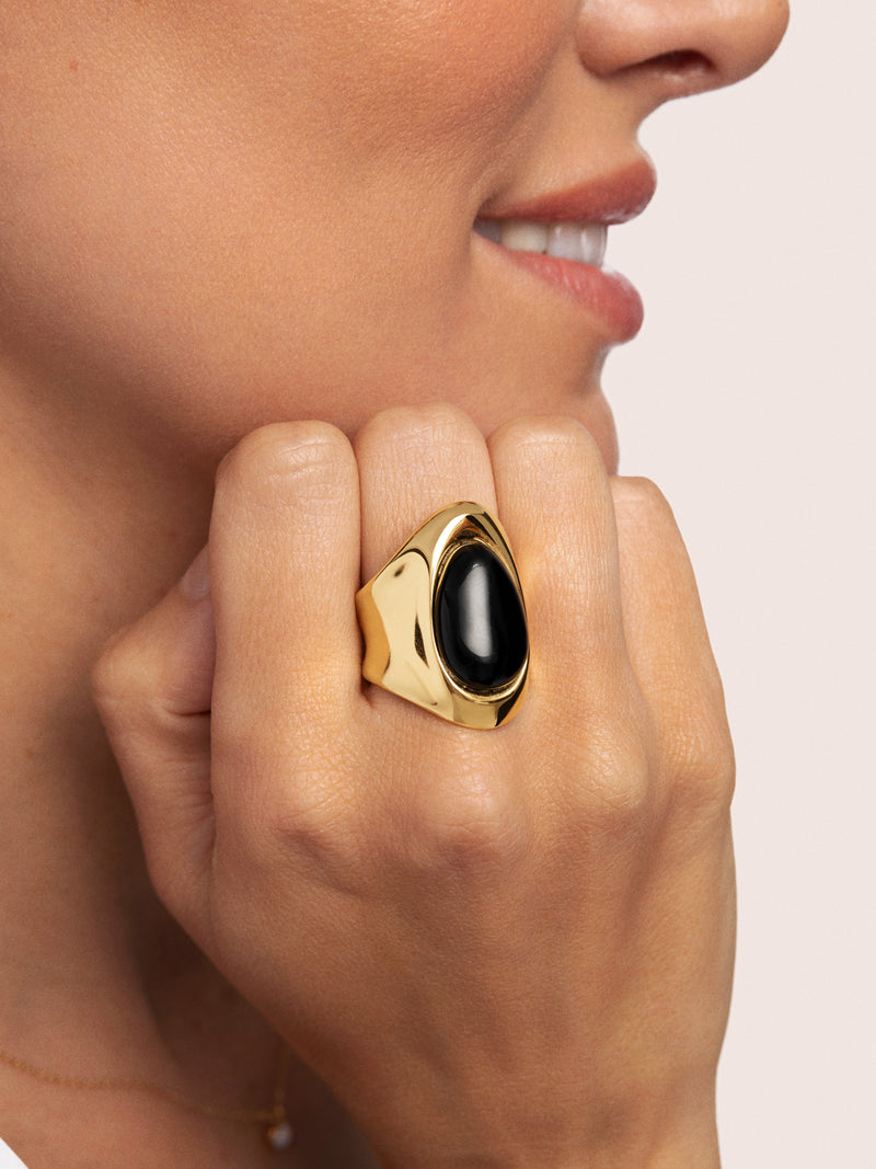 My maxi Onyx Stainless Steel Gold Ring
