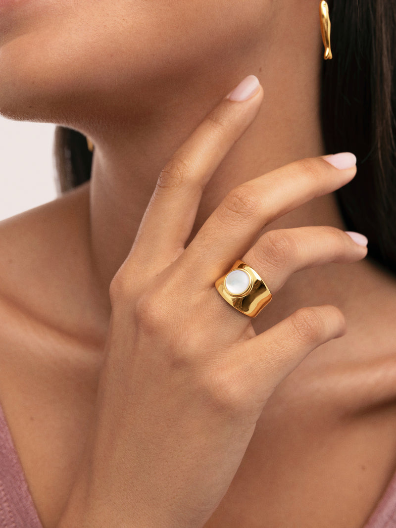 Anillo My Nácar Acero Baño Oro