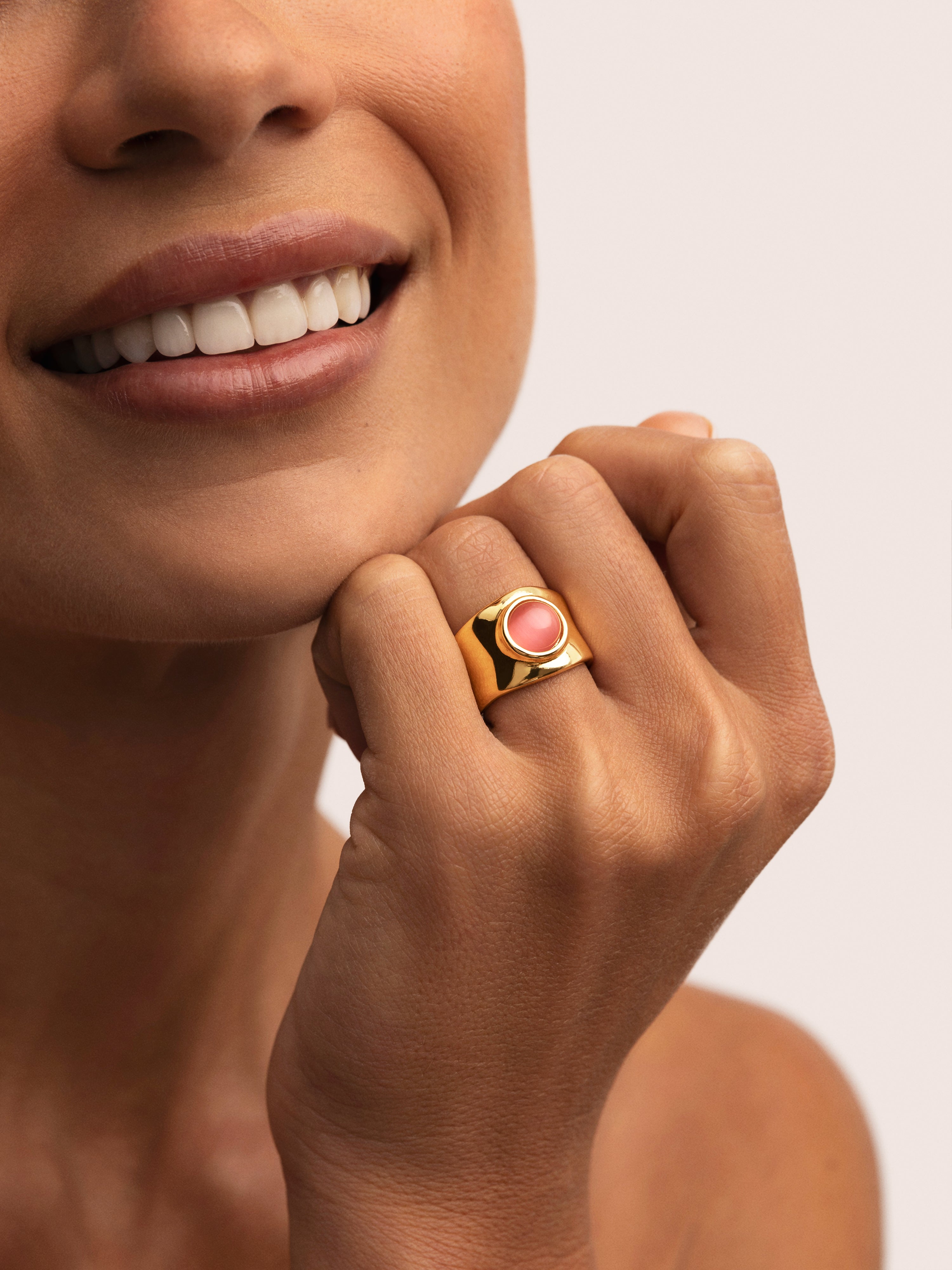 Anillo My Pink Stone Baño Oro