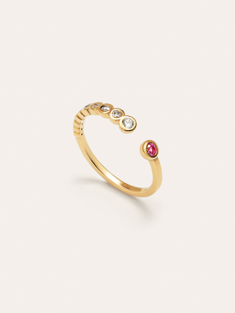 Anillo Pebble Rosa Plata Baño Oro