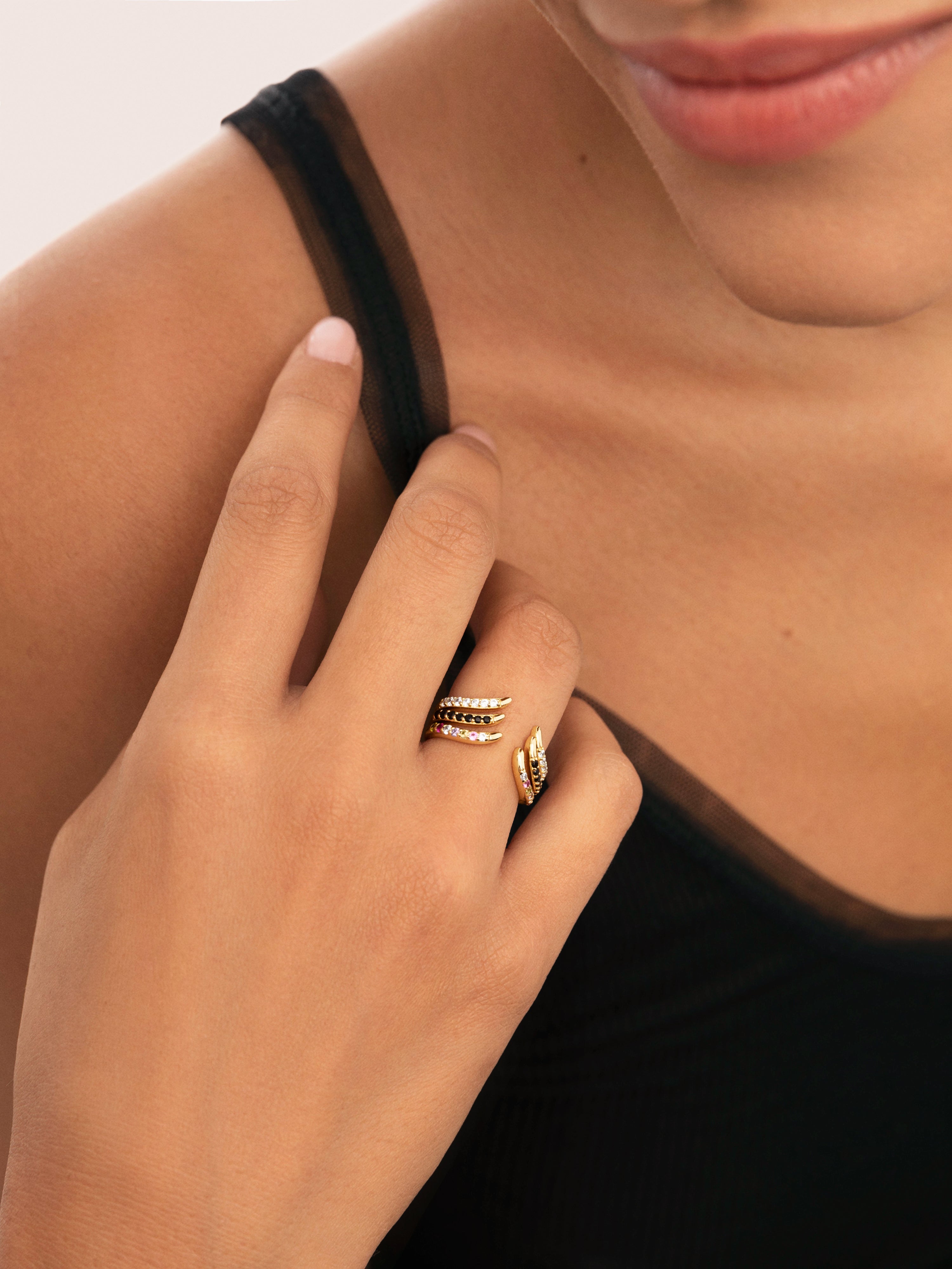 Peak Scarlett Black Ring Silber, vergoldet