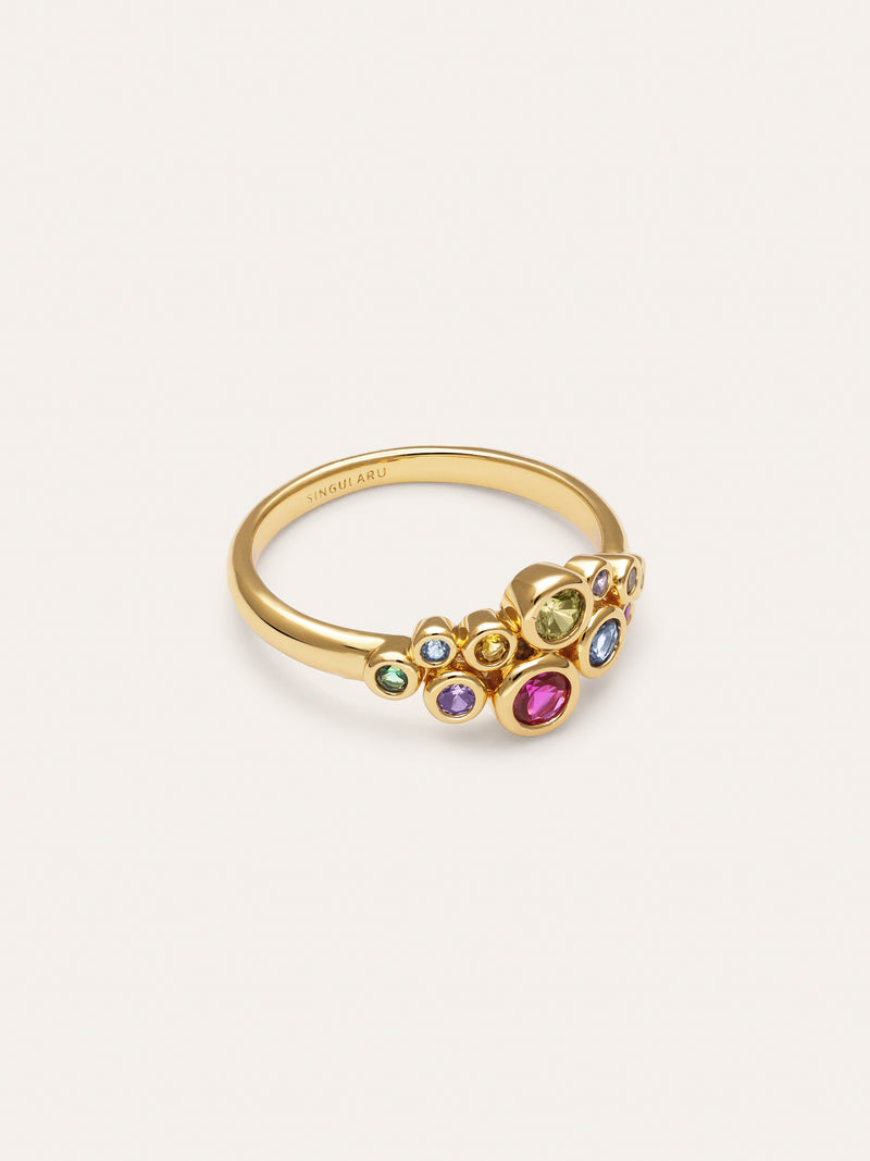 Anel Rainbow Bubbles Banho de Ouro