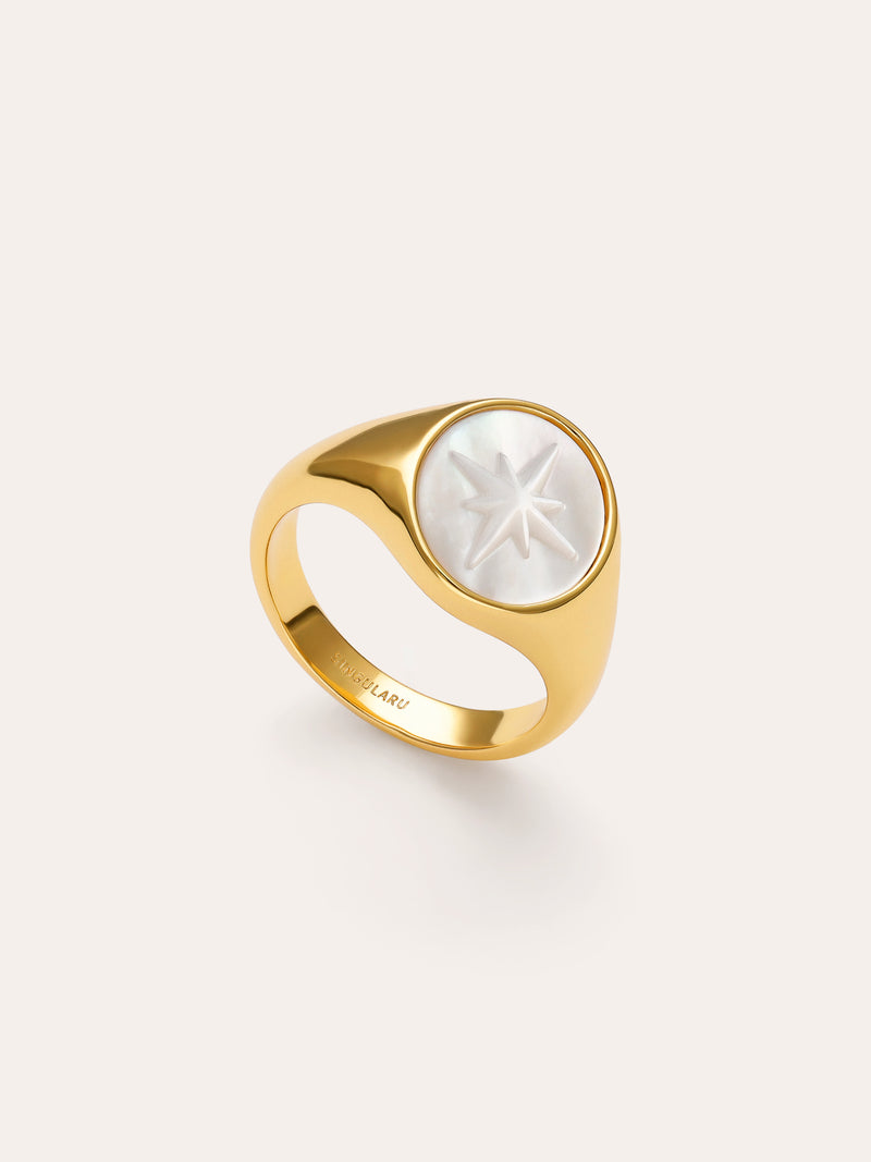 Ring Rosa de Los Vientos Perlmutt Vergoldet