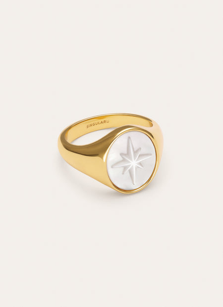 Ring Rosa de Los Vientos Perlmutt Vergoldet