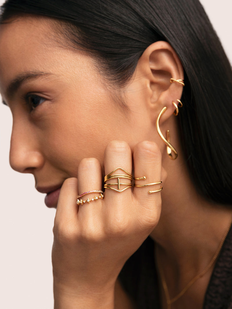 5er Set Ringe Nefertiti Edelstahl, Vergoldet 