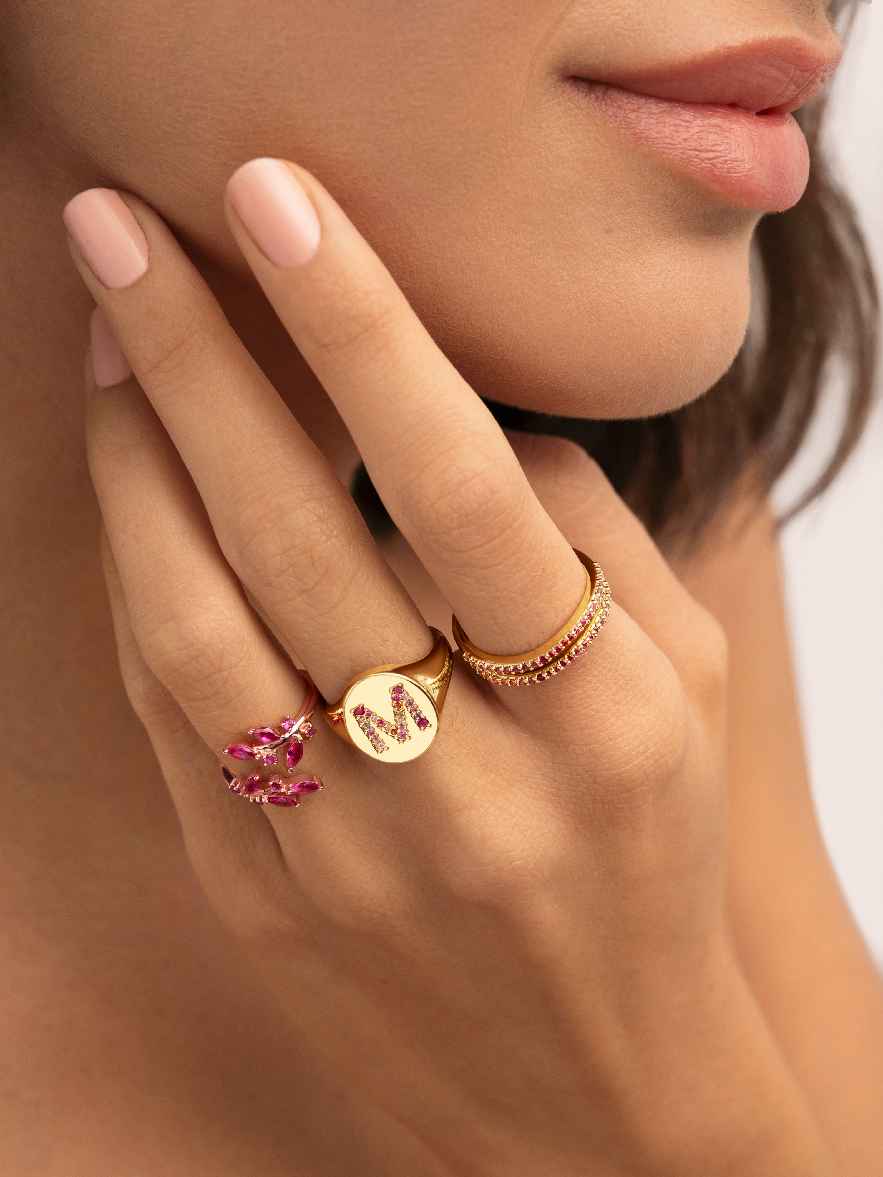 Anillo Buganvilla Raspberry Baño Oro Rosa