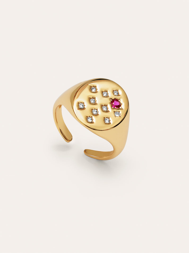 Anel Selo Rosa Banho de Ouro