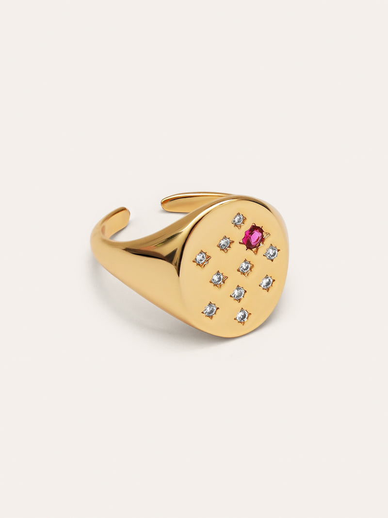 Anel Selo Rosa Banho de Ouro