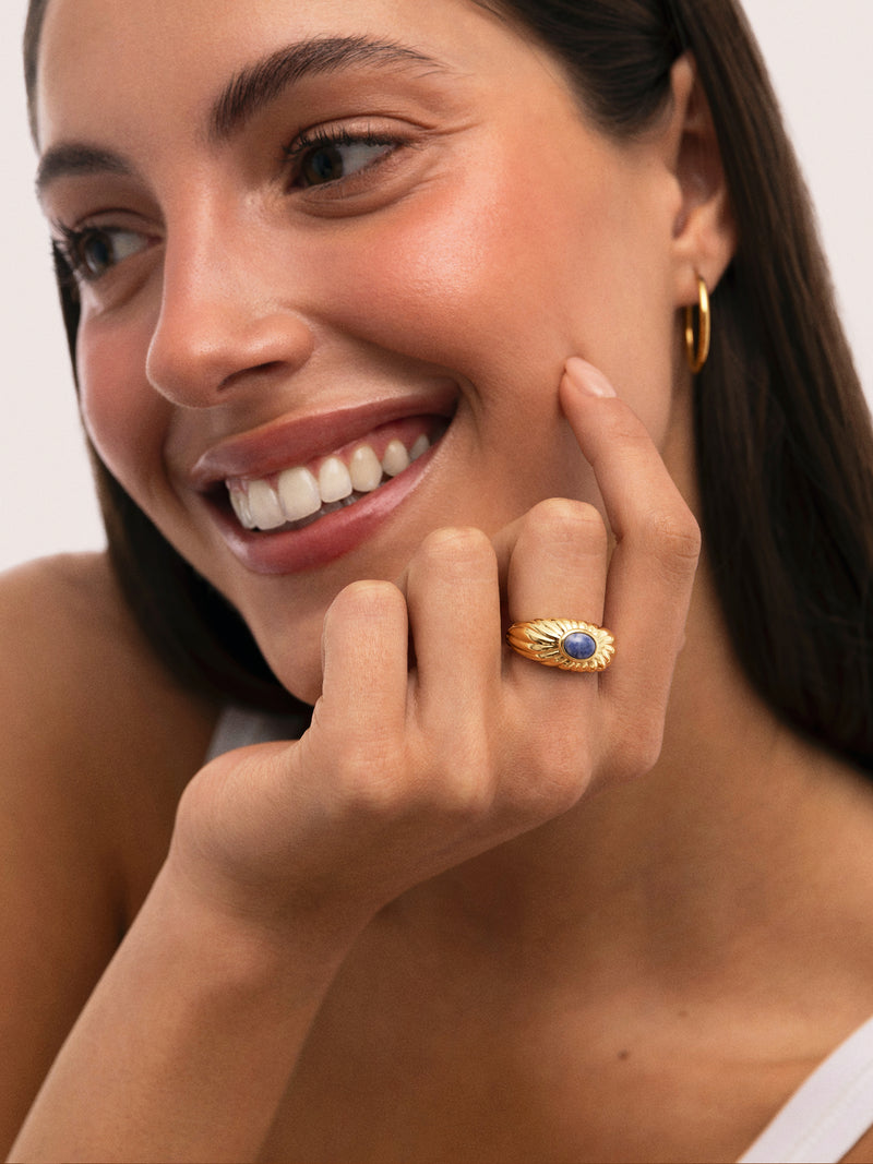 Bague Sunbeam Bleue Plaqué Or