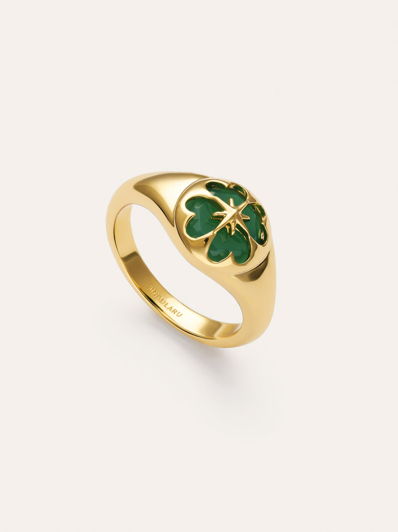 Agate Clover Stone Gold Ring