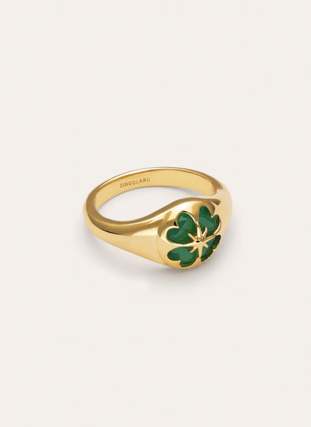 Ring Kleeblatt Achat 18kt vergoldet