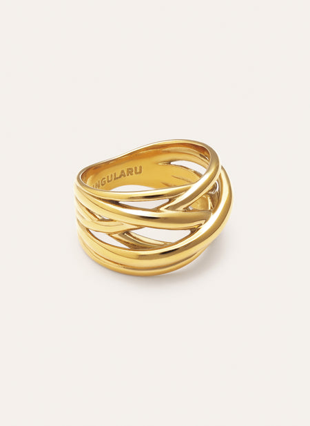 Triple Cross Stainless Steel Gold Ring 