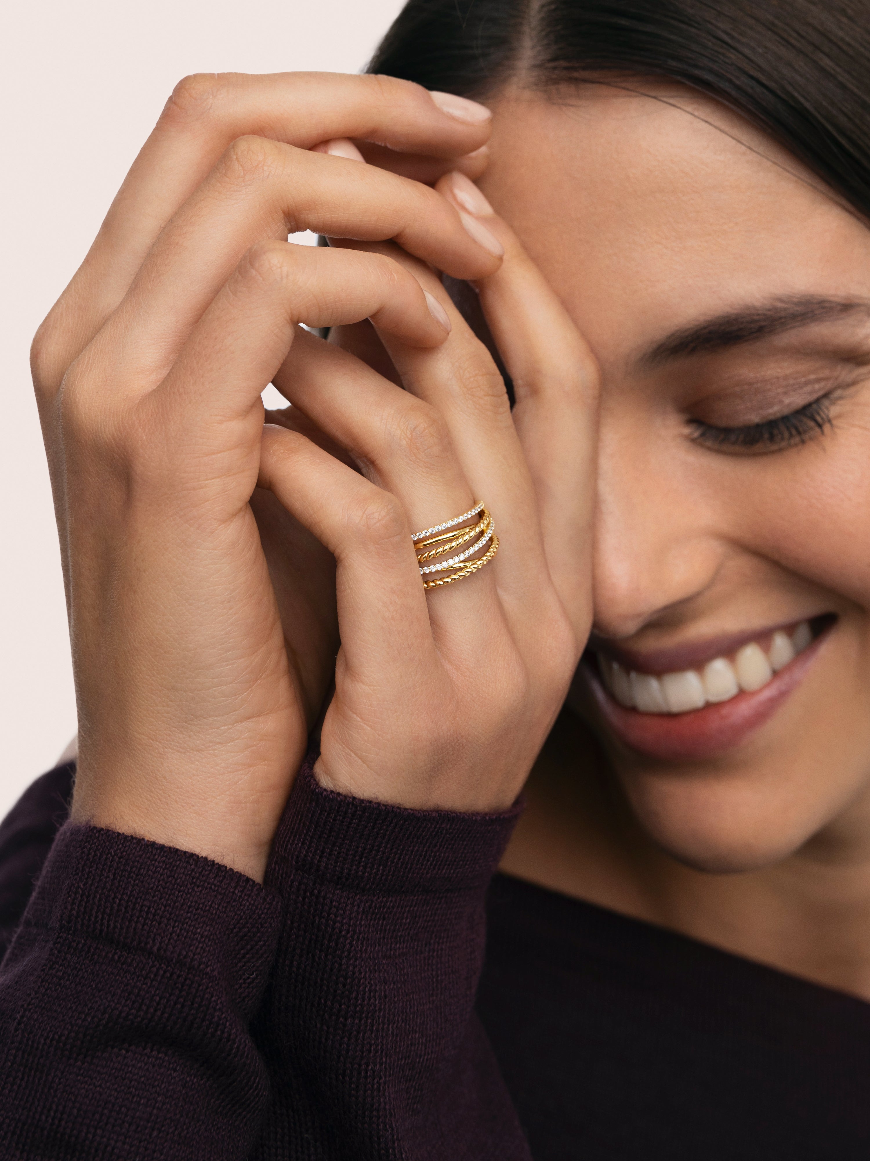 Anillo Triple Cross Spark Baño Oro