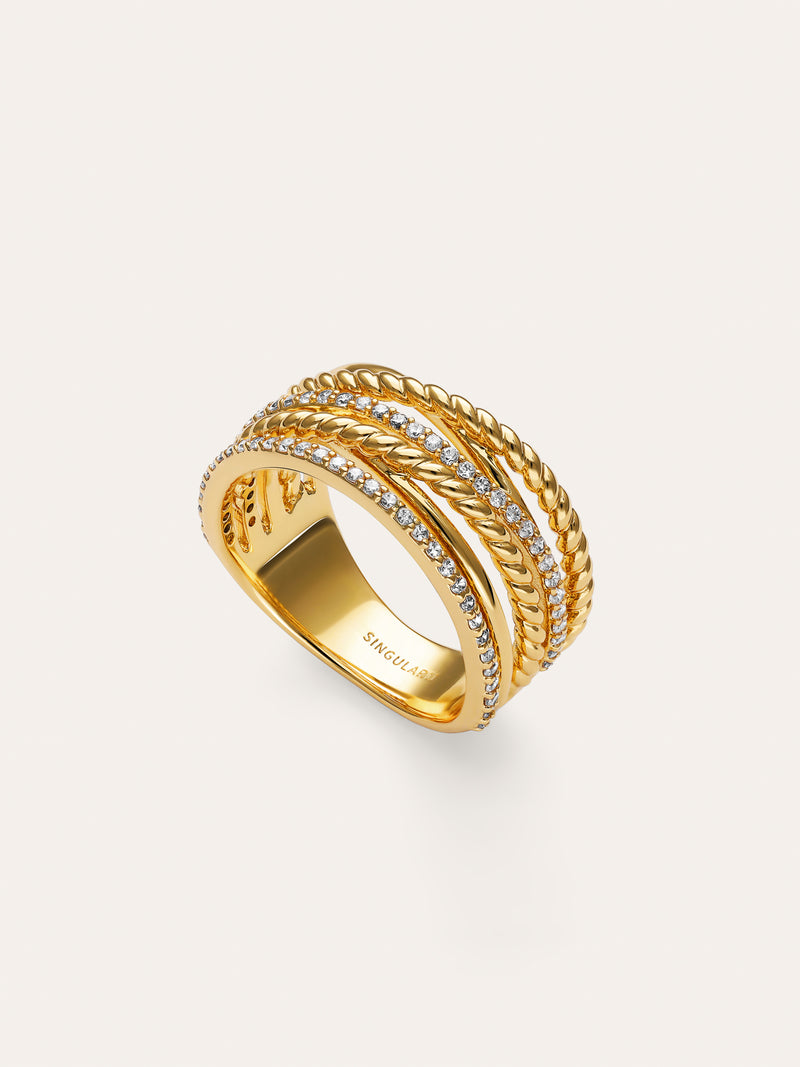 Dreifachkreuz-Spark-Ring mit 18kt Goldbeschichtung