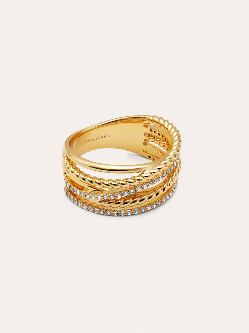 Dreifachkreuz-Spark-Ring mit 18kt Goldbeschichtung