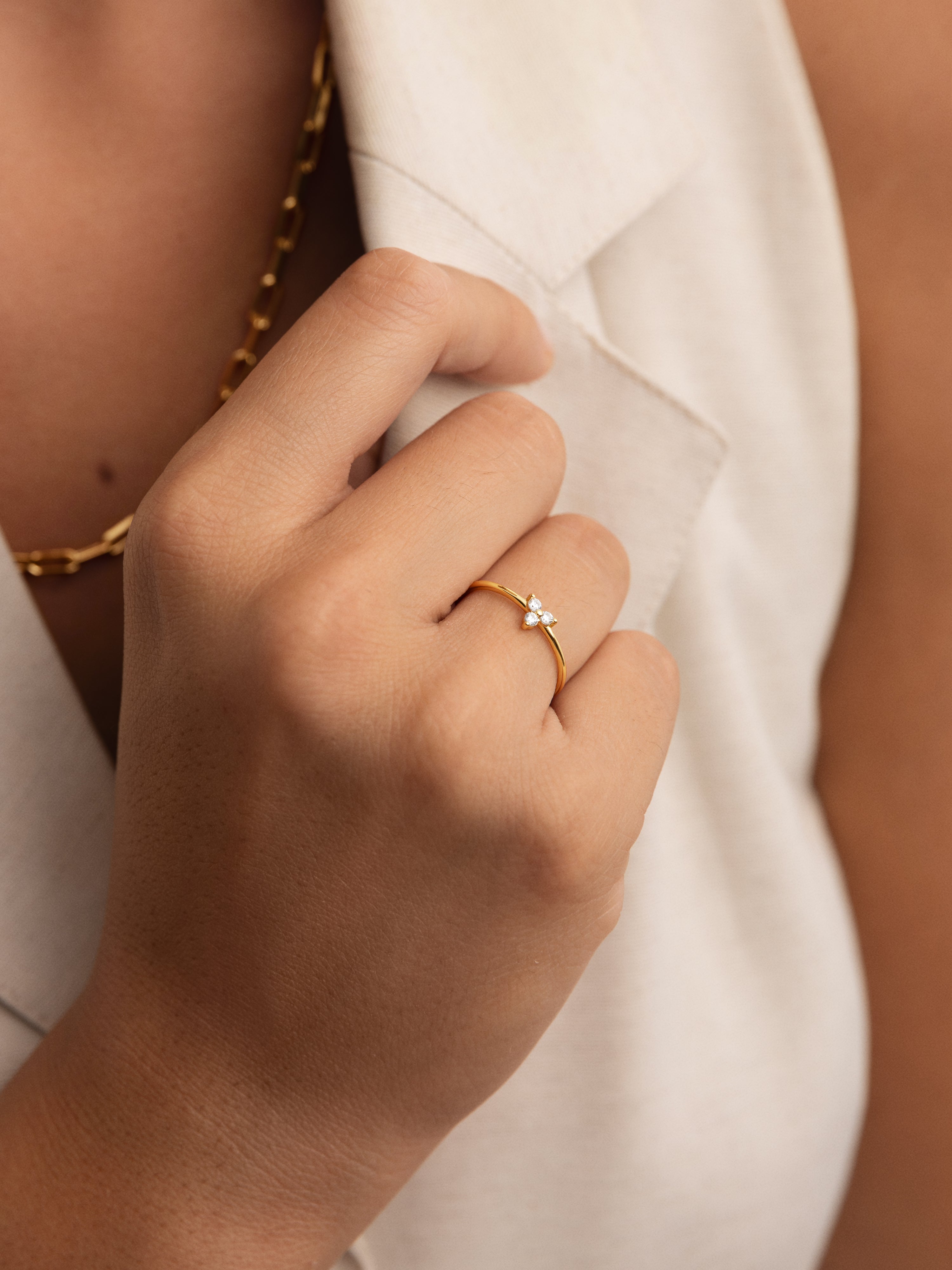 Anillo Trebol Plata Baño Oro