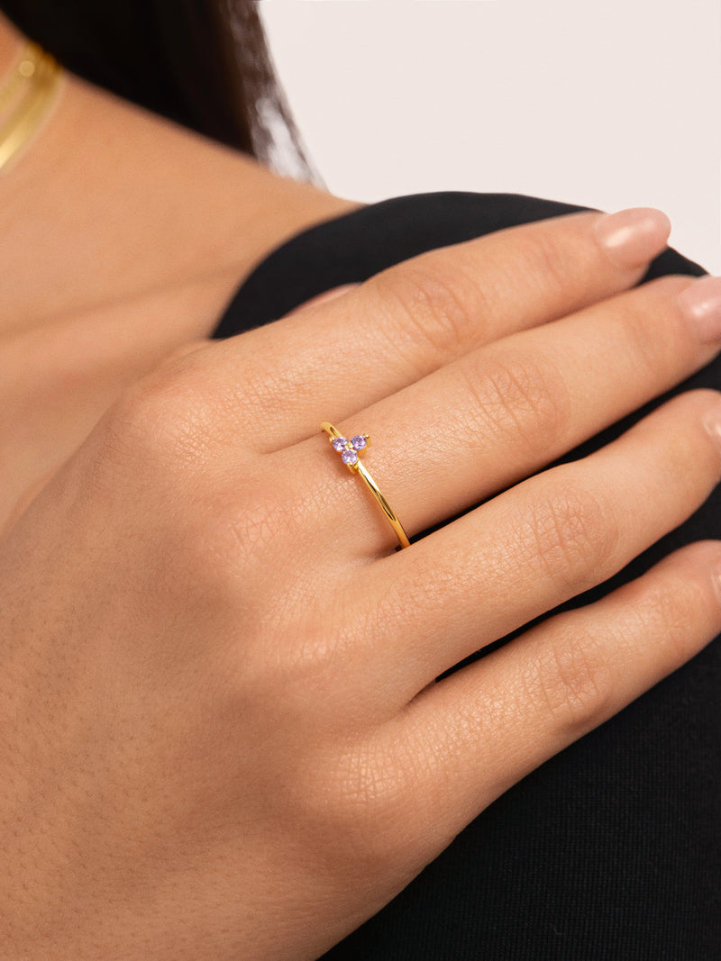 Kleeblatt Lavendel Ring Silber, vergoldet