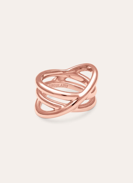 Anillo Trinity Acero Baño Oro Rosa