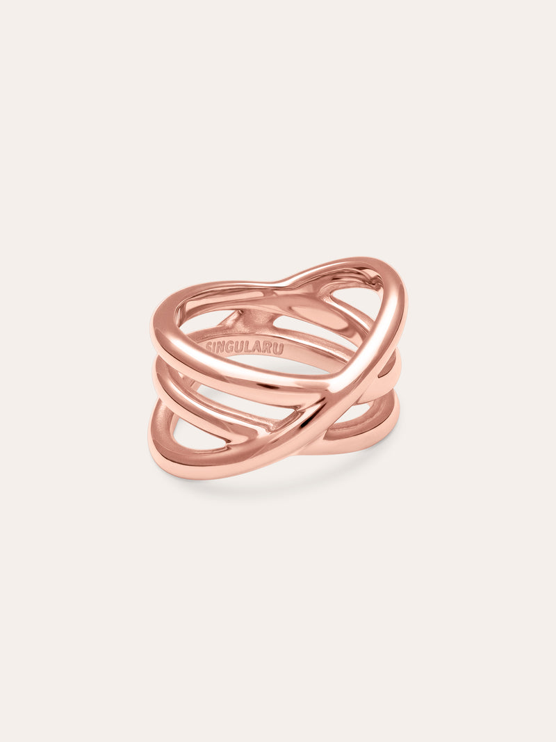 Anillo Trinity Acero Baño Oro Rosa