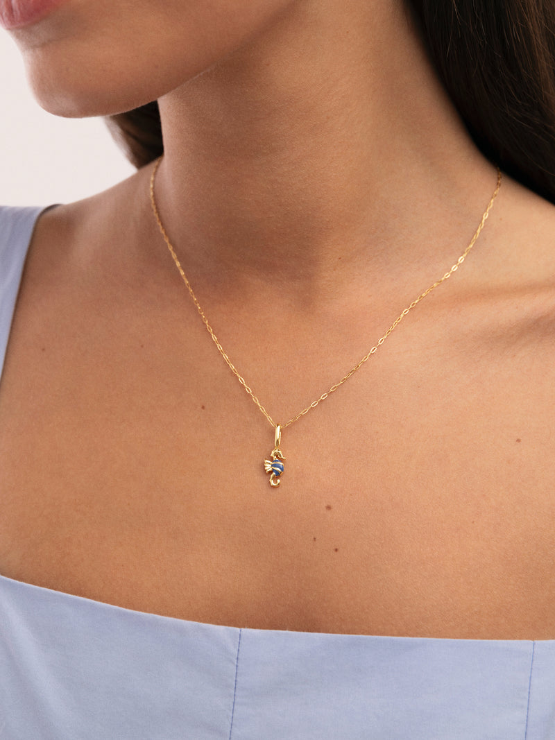 Charm Seepferdchen Blau Vergoldet