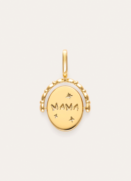 Charm Medallón Doble Mamá Lovely Heart Banho de Ouro