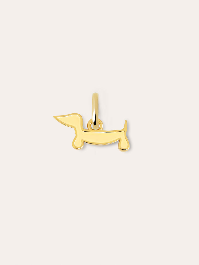 Charm Mini Cão Teckel Enamel Amarelo Banho de Ouro