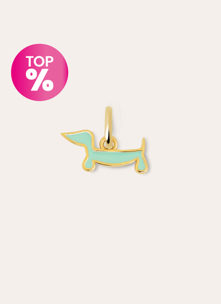Charm Mini Cão Teckel Enamel Sky Banho de Ouro