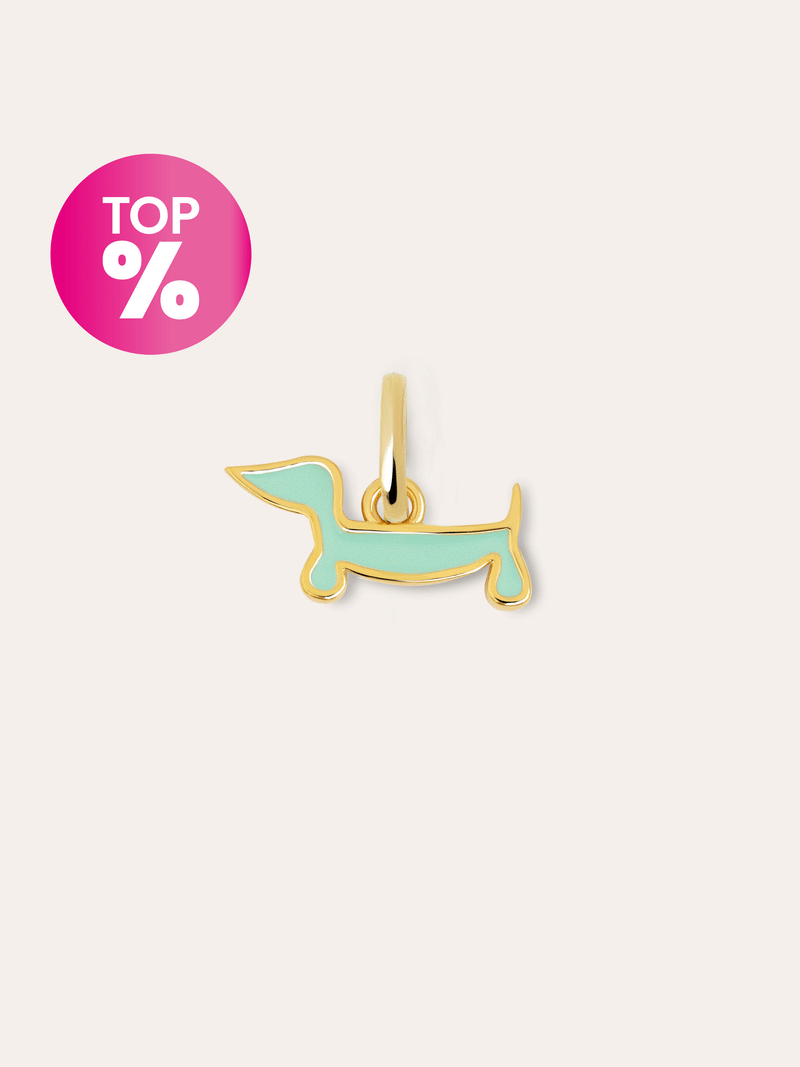 Charm Mini Cão Teckel Enamel Sky Banho de Ouro