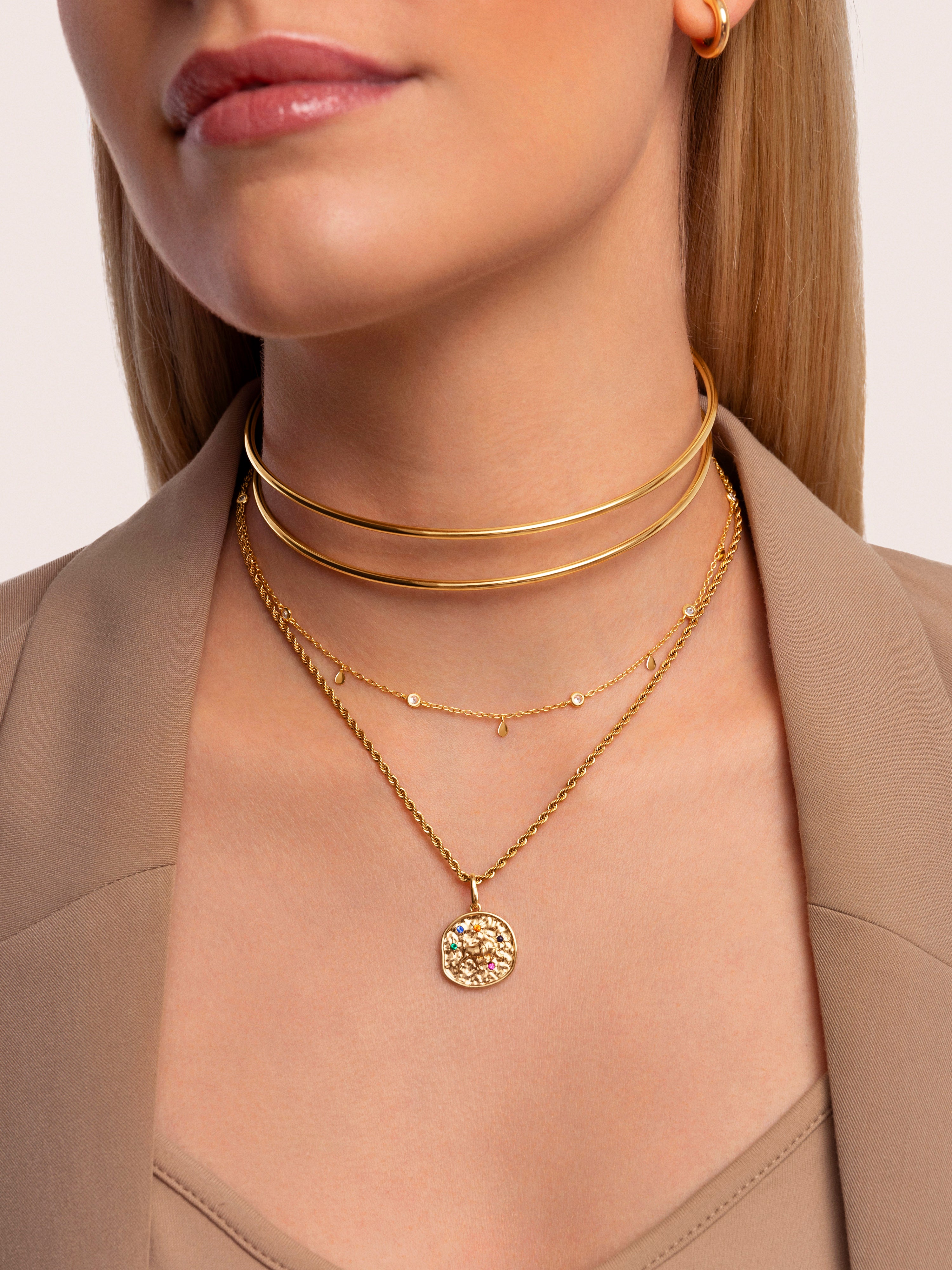 Choker Double Ring Baño Oro