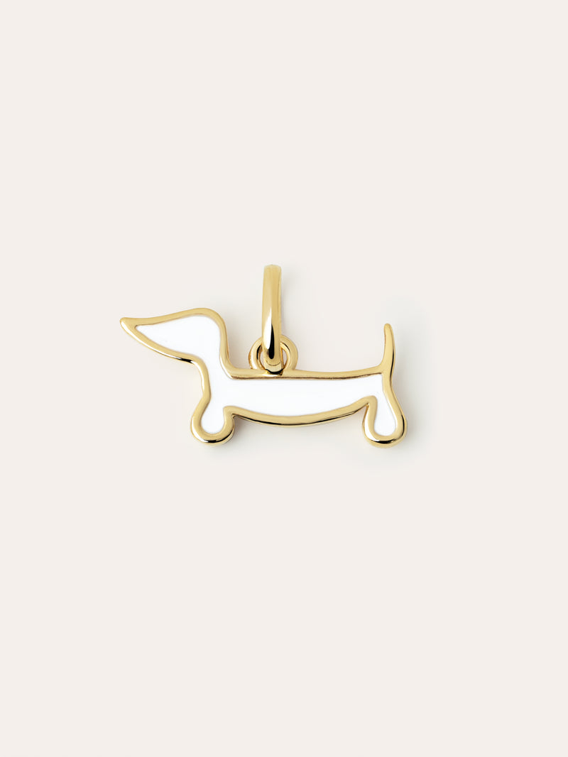 Charm Chien Teckel Émail Blanc Plaqué Or