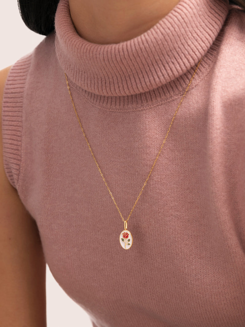 Charm Rosa Enamel Banho de Ouro