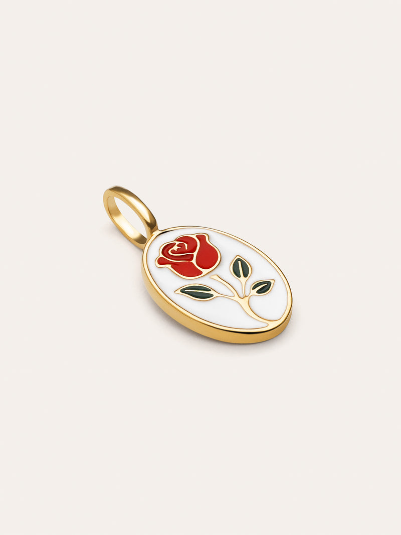 Charm Rosa Enamel Banho de Ouro