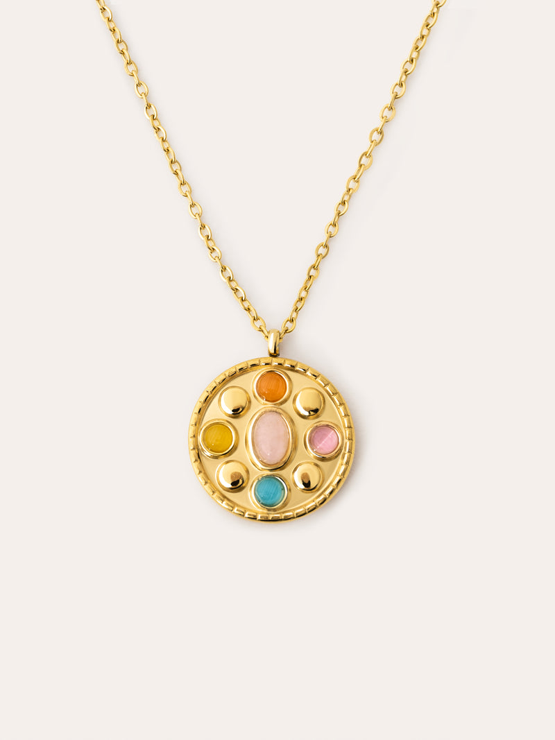Medallion Five Stones Halskette Edelstahl, vergoldet